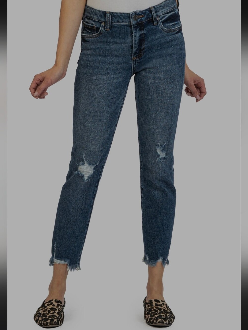 Kut from the Kloth Women's Reese Frayed Ankle Ripped Straight Leg Jeans Size 10